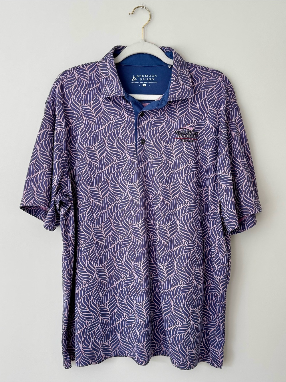 Bermuda Sands Golf Polo Embroidered Greensboro Natl, Pink / Purple Botanical – L